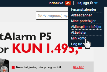 Klik på dit navn i øverste højre hjørne og vælg "Min konto"