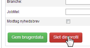Scroll ned i bunden af "Brugerdata" boksen og vælg "Slet din profil"